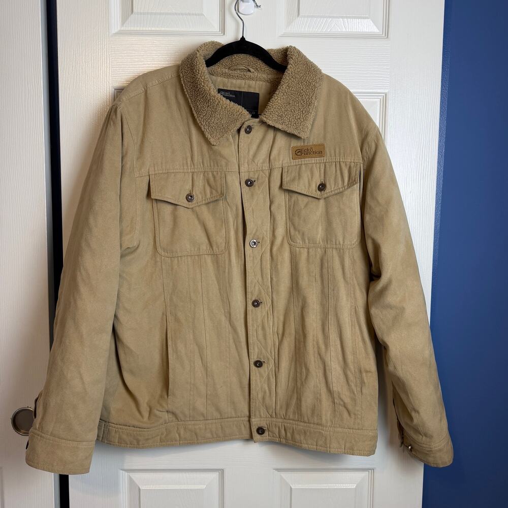Ecko Function Crucial Y2K Faux Suede Sherpa Lined Jacket Mens L Tan
